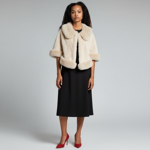 🌻NEW w/tags La Fiorentina Faux Fur Wrap Cape Shawl One Size - Picture 2 of 13